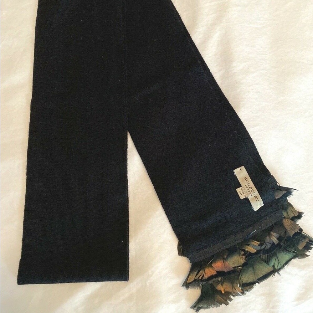 Burberry Prorsum Black Wool Peacock Feather Scarf